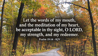 Let the words of my mouth, and the meditation of my heart, be acceptable in thy sight, O Lord, my strength, and my redeemer. Psalm 19:14